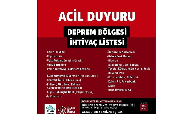 Nilüfer Belediyesi deprem bölgesi için yardım kampanyası başlattı